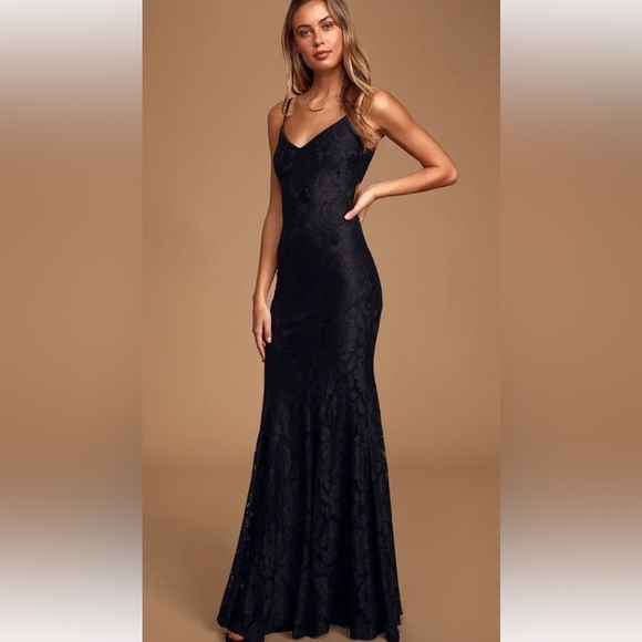 Lulus charming Impulse Black Lace Mermaid Maxi Dress Size Small - Picture 1 of 15